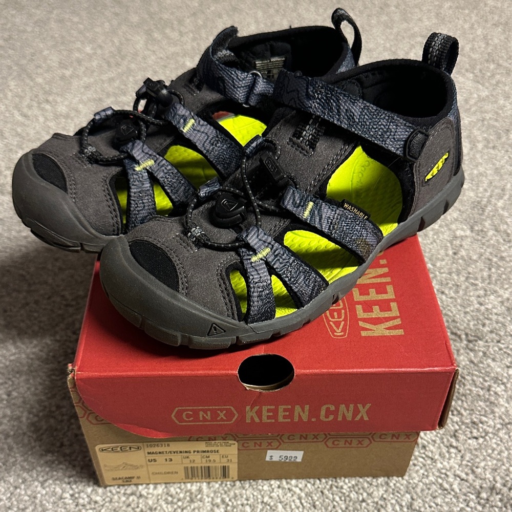 KEEN Kids' Charcoal and Neon Sandals - Size 13